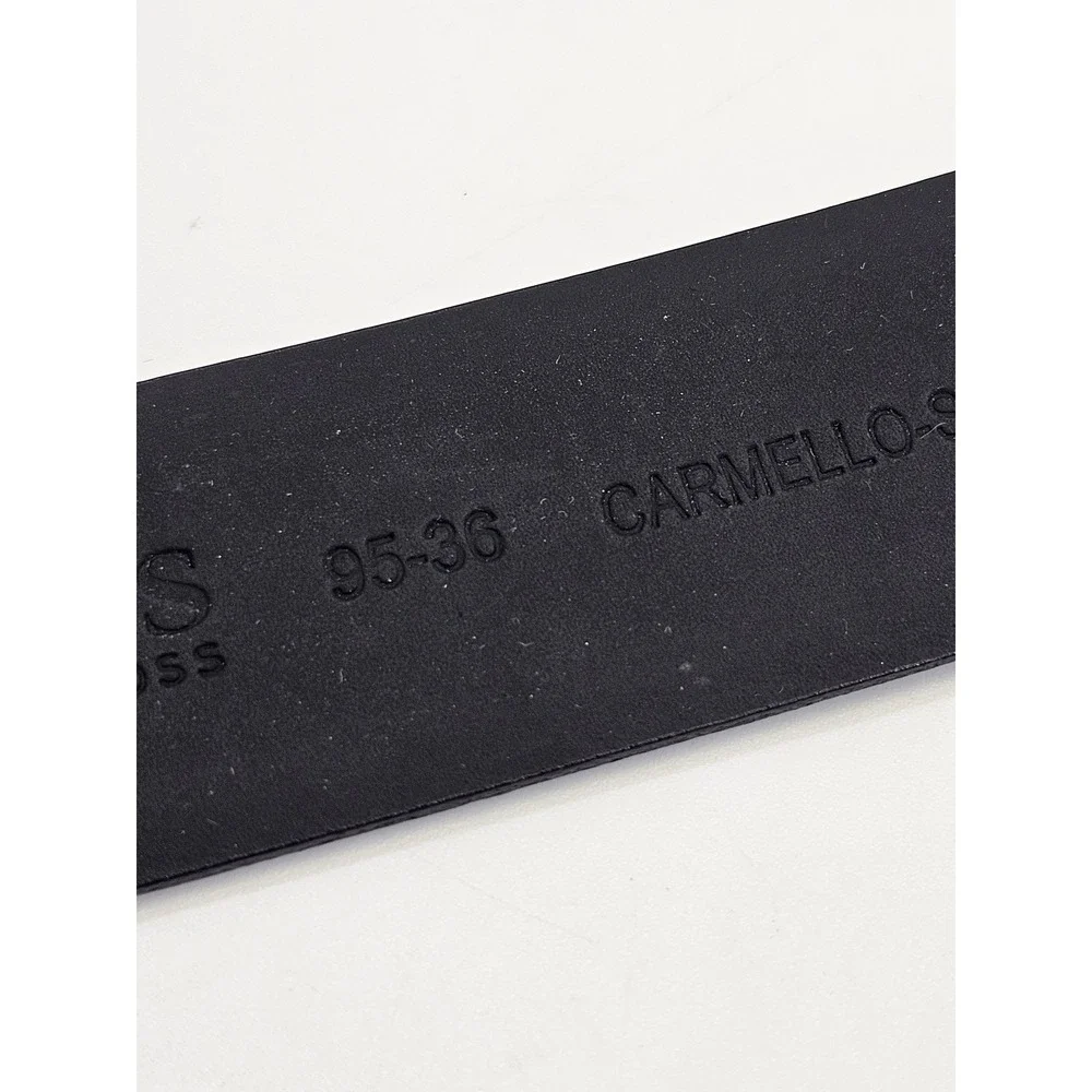 Hugo Boss Carmello-S Belt Mens 36 Black Cow Skin Leather Textured 50262032 Lux